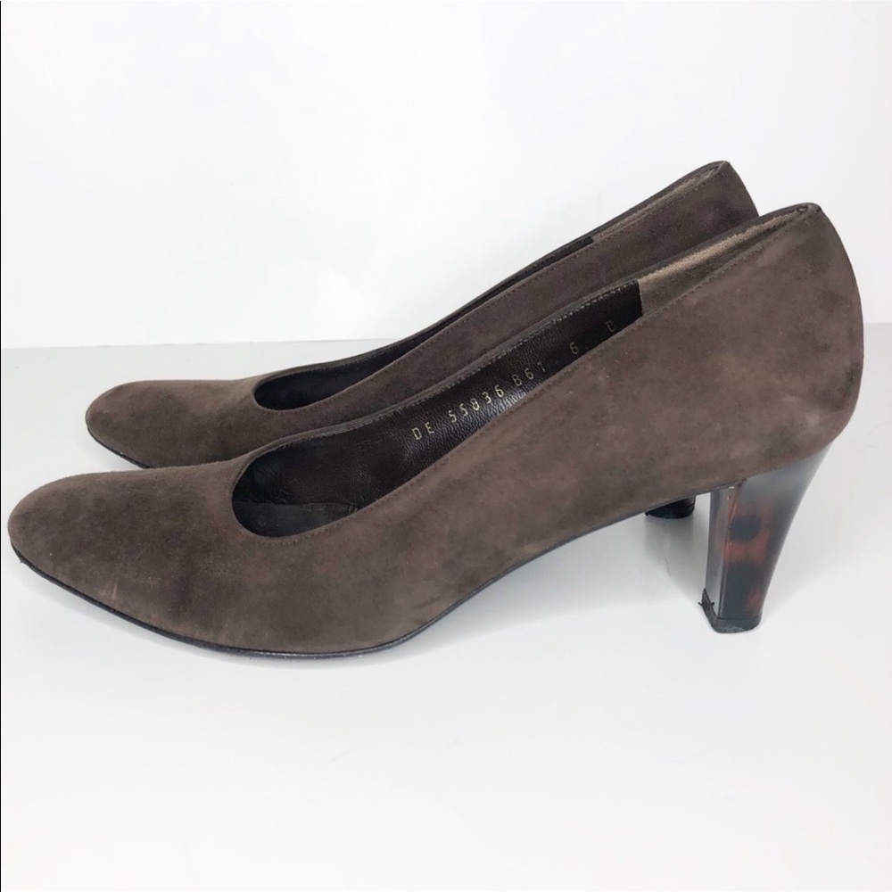 Salvatore Ferragamo Brown Suede Tortoise Heels 6 - Picture 2 of 8